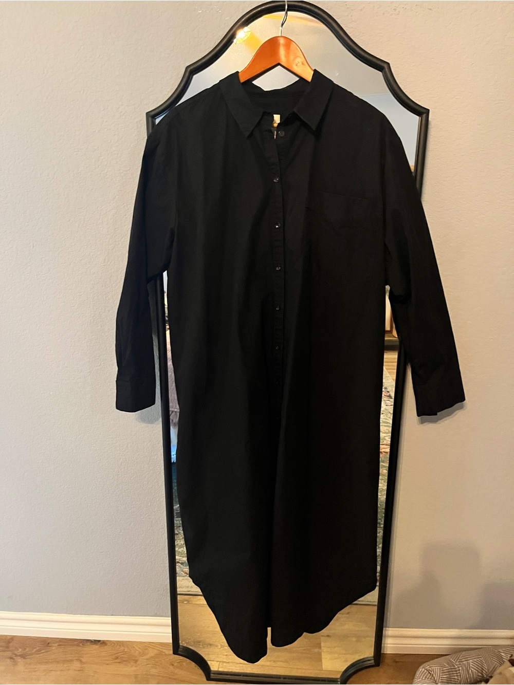 Maeve Black Longline Button-Down Shirt Dress